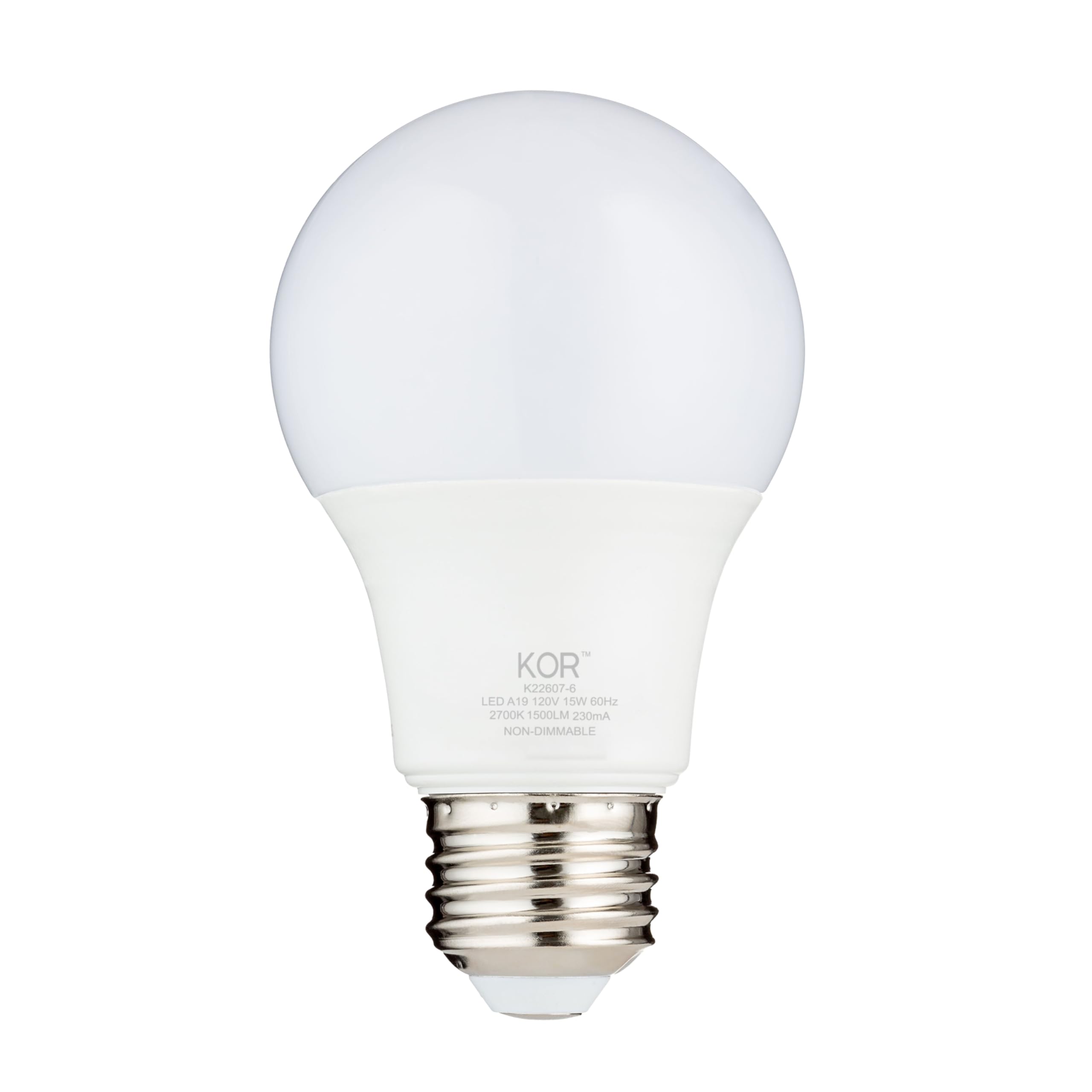 Kor 100W Equivalent Led Light Bulbs, 15W 27K 1500 Lumens Soft White 2700K Non-Dimmable, A19 E26 Standard Base, 10000 Hour Lifeti