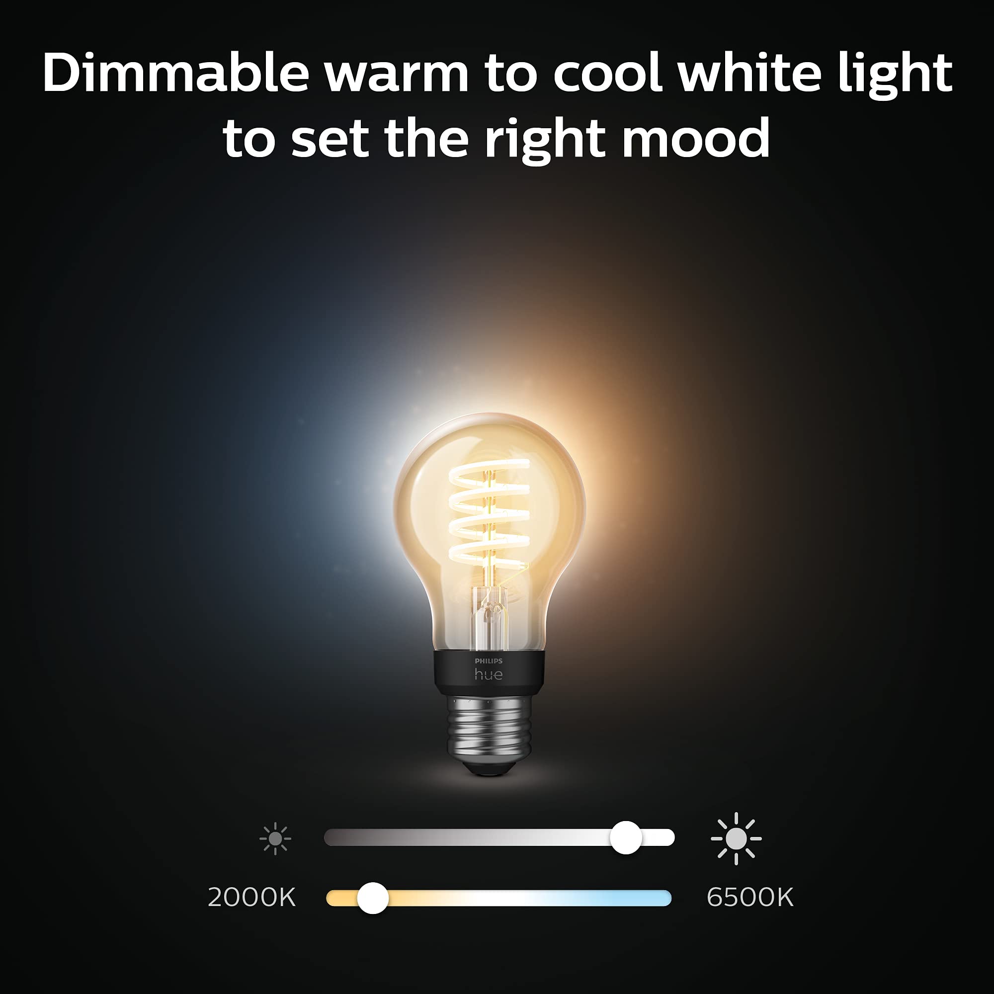 Philips Hue Smart 40W A19 Filament Led Bulb - White Ambiance Warm-To-Cool White Light - 2 Pack - 550Lm - E26 - Indoor - Control