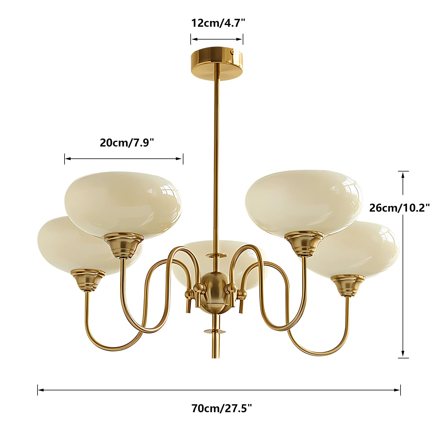 Bokt Gold Vintage Chandelier Modern 5-Light Globe Chandelier With Smooth Lampshade Sputnik Pendant Light Dining Room Chandelier