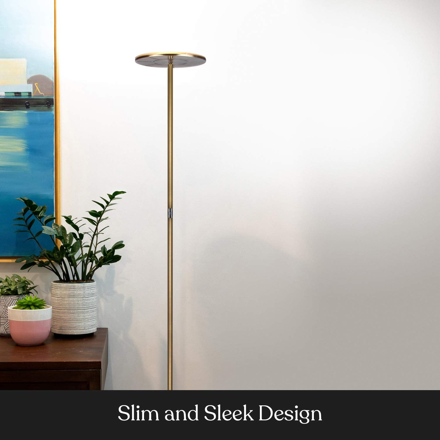 Brightech Sky Flux Dimmable LED Floor Lamp, Antique Brass, 3 Light Options, Model BT-FL-SKY30DLX-ANTQ-BRSS