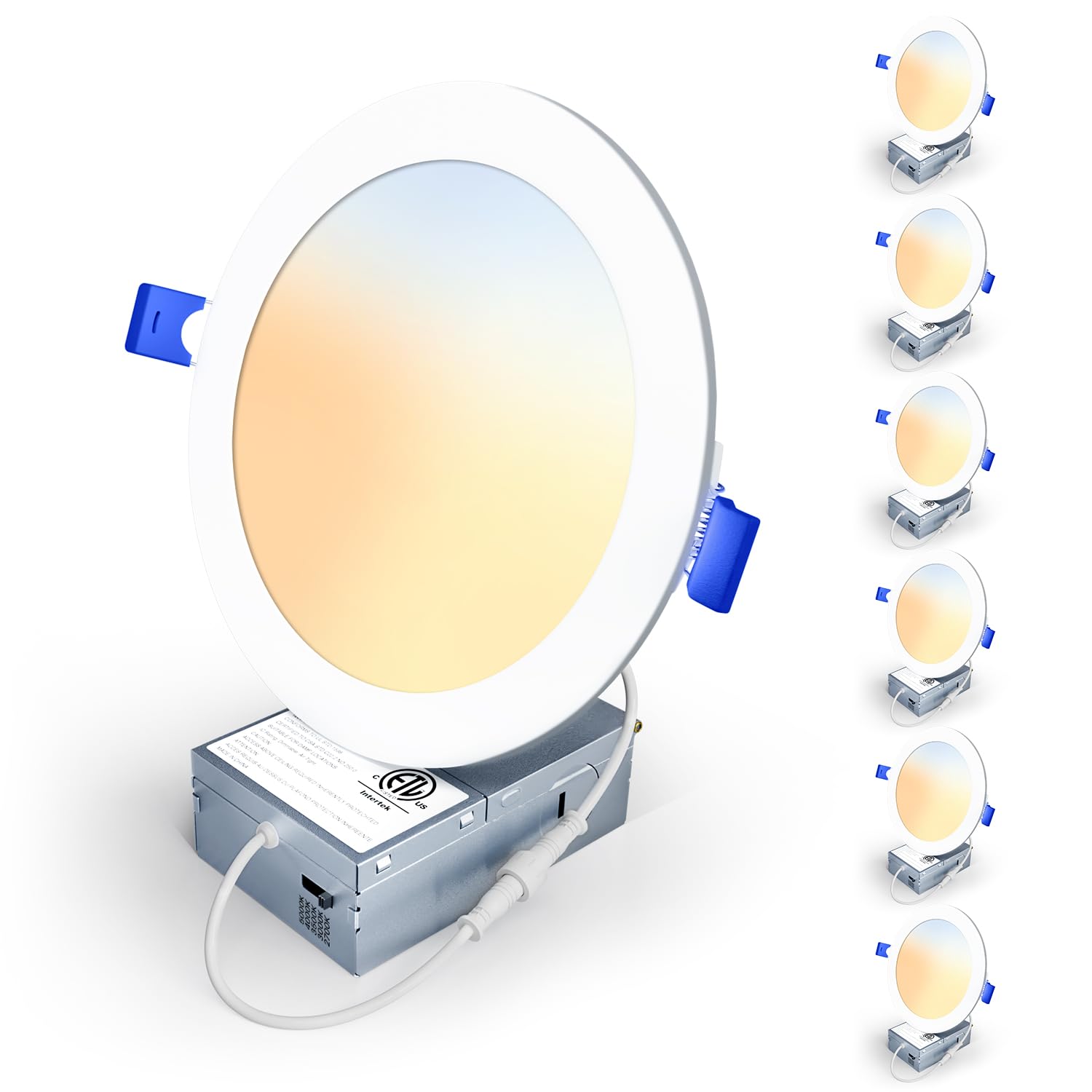 Veriligt 6 Pack 6 Inch 5CCT LED Recessed Light, Silm Canless Recessed Lighting, Dimmable, Damp Rated, 2700K-5000K Selectable, Wa