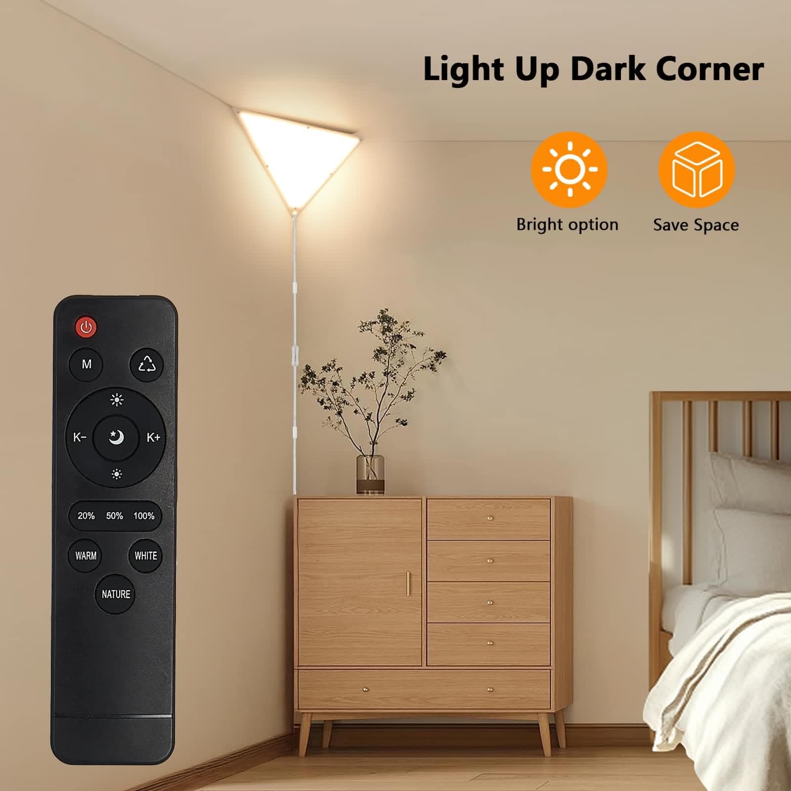 Haultop Upgraded Corner Light With Remote, Stepless Dimmable Led Corner Lights For Living Room, 3000K/4000K/6000K Plug In Ceilin
