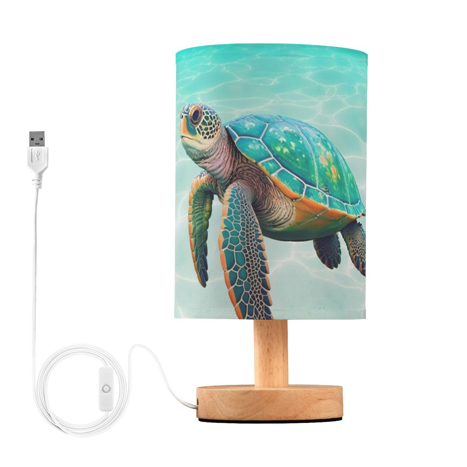 BOENLE Bedside Lamp Sea Turtle Beach Table Lamp for Bedroom LED Nightstand Lamp Shade USB Ports Wood Base for Living Room Dorm O