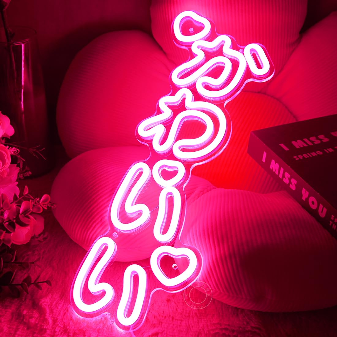 SYLHOME LED Neon Light Sign Vertical Cute Japanese Anime Decor 15.75in x 6.14in Pink Acrylic Model NS-RC5VDSK-Kawaii-P