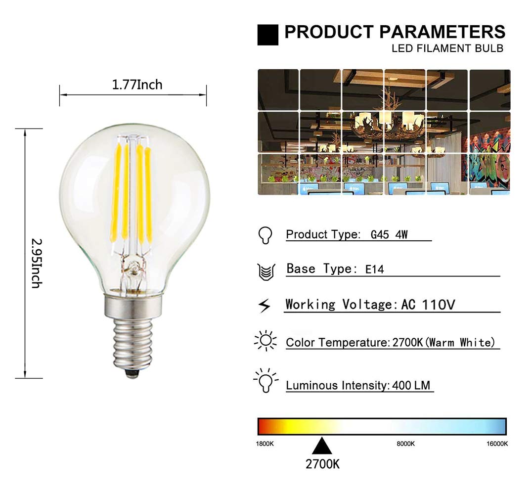 Maotopcom 4W G45 Dimmable Led Bulb, 2700K Warm White, E14 Base, Pack