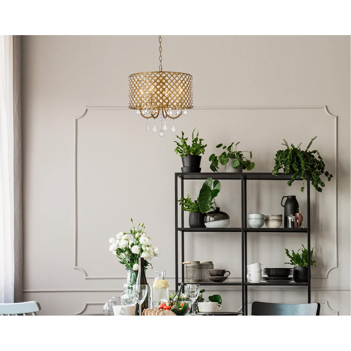 Living District Elise 4-Light Transitional Metal Pendant in Brass Finish