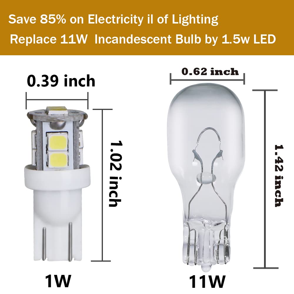 HUTTUUBUDU LED Landscape Light Bulbs 1W 12V Cool White 6000K, Wedge Base T5, 8 Pack Garden Bulbs, Low Voltage Incandescent