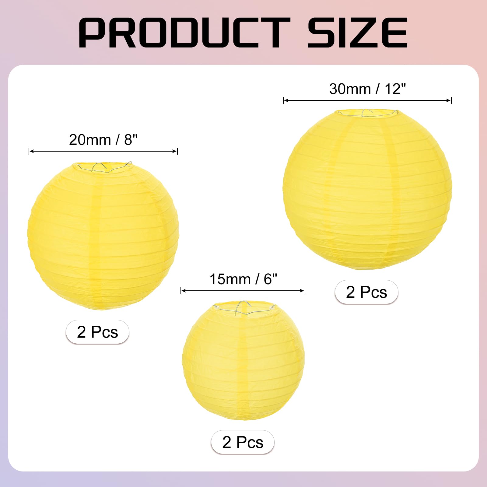 Meccanixity 6Pcs Paper Lanterns Decorative, 6'' 8'' 12'' Lemon Yellow Round Hanging Lantern Chinese Lanterns For Home Decor, Bir