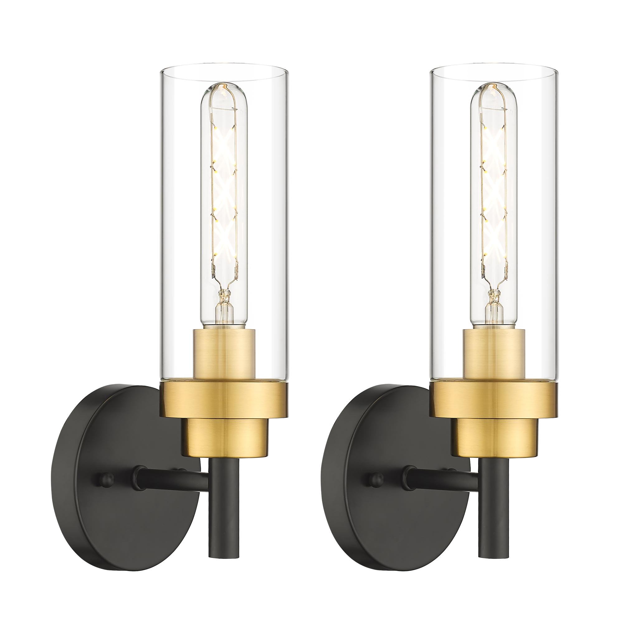 Emak Black And Gold Sconces Wall Decor Set Of 2, Bathroom Vanity Light With Clear Glass Shade, Modern Wall Sconce For Bathroom,