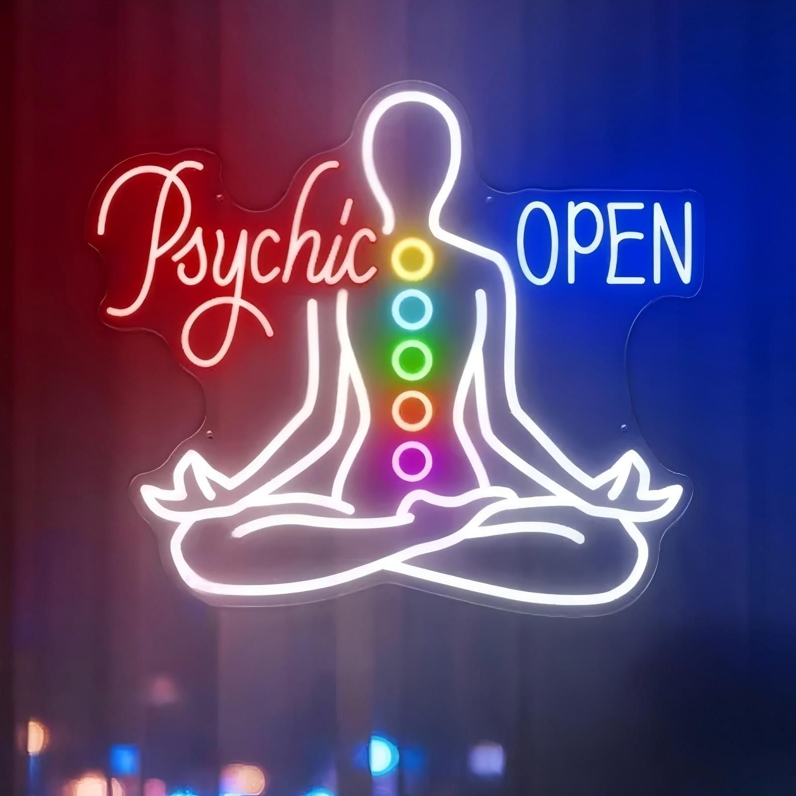 Psychic Open Neon Sign Charka Neon Light  Yoga Led Sign  Exercise Room Wall Decor  Buddha Lotus  Pilates Studio Art Meditation Room Wall Art Yoga Lover Gift  Psychic Chakras Healing Exercise  20*X17.3
