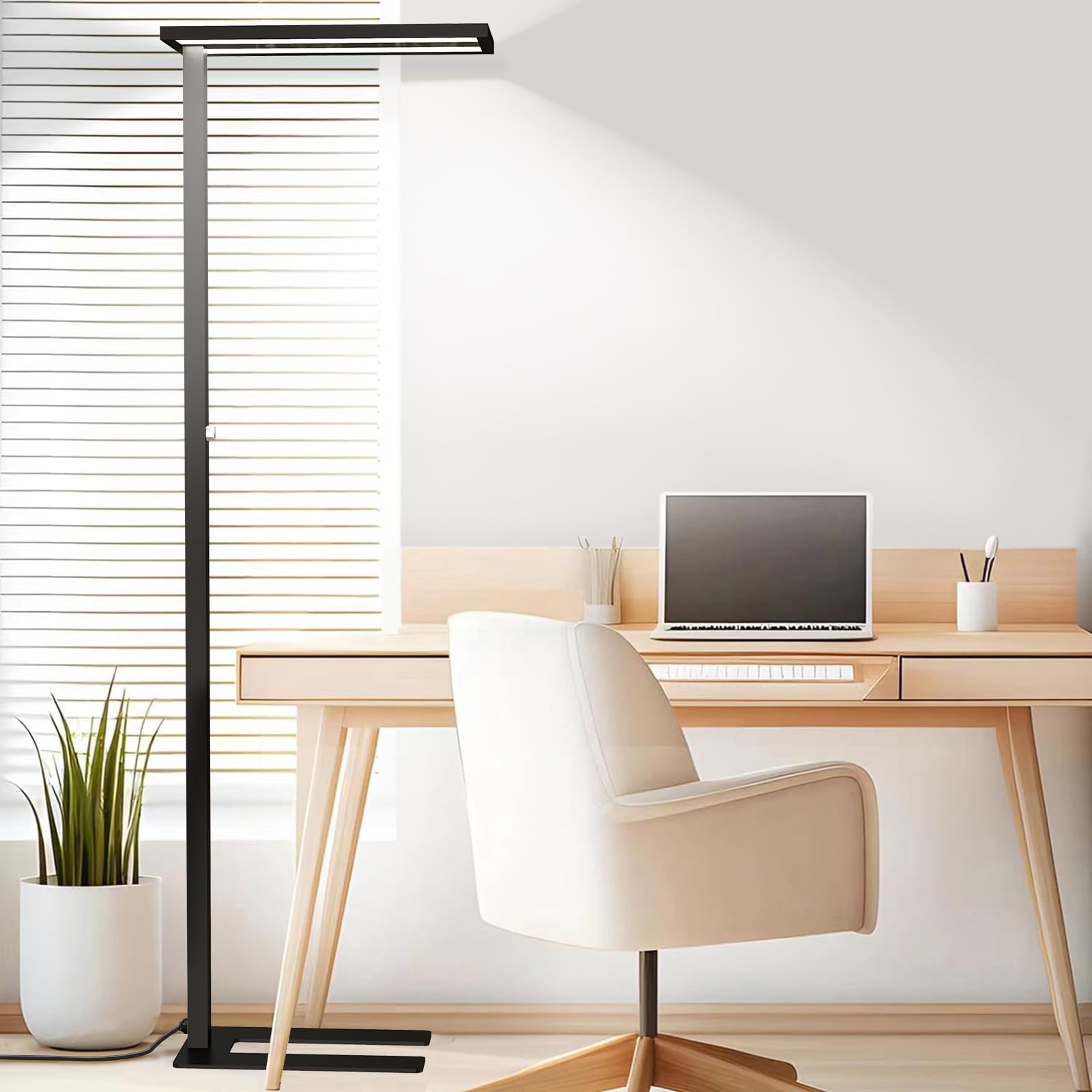 STERREN Eye-Care Led Floor Lamp,76 Tall Office Floor Lamp, 80W Black Modern Free-Standing Lamp,10000LM Bright Reading Lamp for