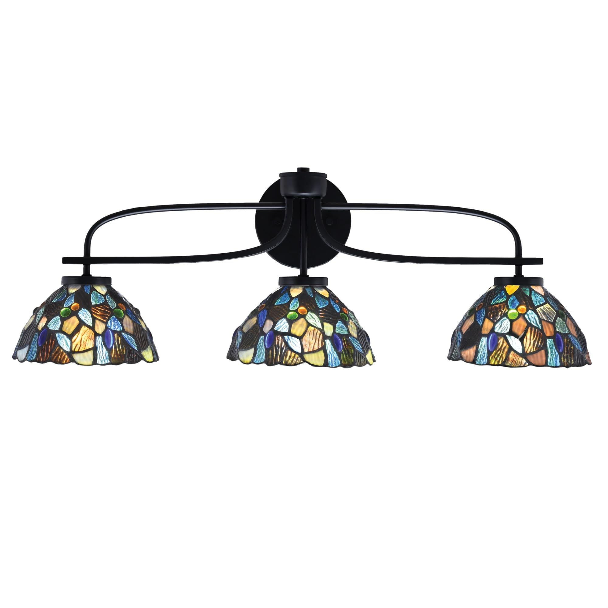 Cavella 3 Light Bath Bar Shown In Matte Black Finish With 7" Blue Mosaic Art Glass