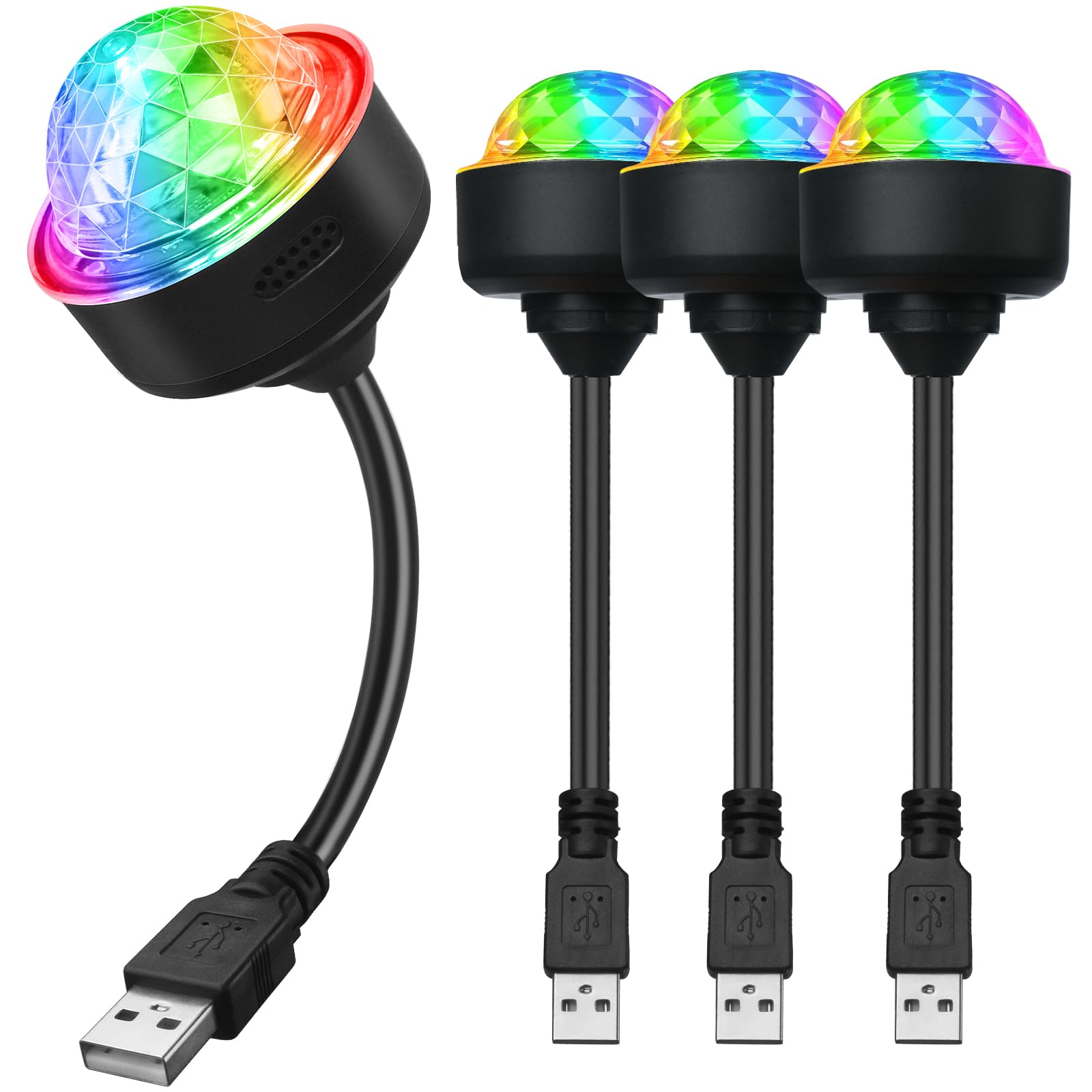 Luditek Mini Disco Ball Light, Sound Activated Strobe, 4 Pack, USB Extender, Black, Model GT163, Party Decorations for Halloween and Christmas