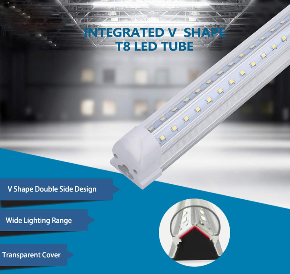 TRLIFE 8FT LED Shop Light Fixture, 72W T8 V-Shape, 5000K Daylight White, 8640Lm, Aluminum, 4 Pack