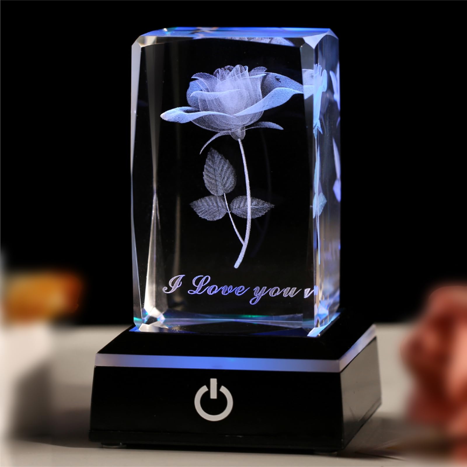 FIEIFI 3D Rose Crystal with LED Multicolor Night Lights Display Base for Valentines Present  Wife  Mother  Friendship Love Memorial Unique Birthday Gifts for Her
