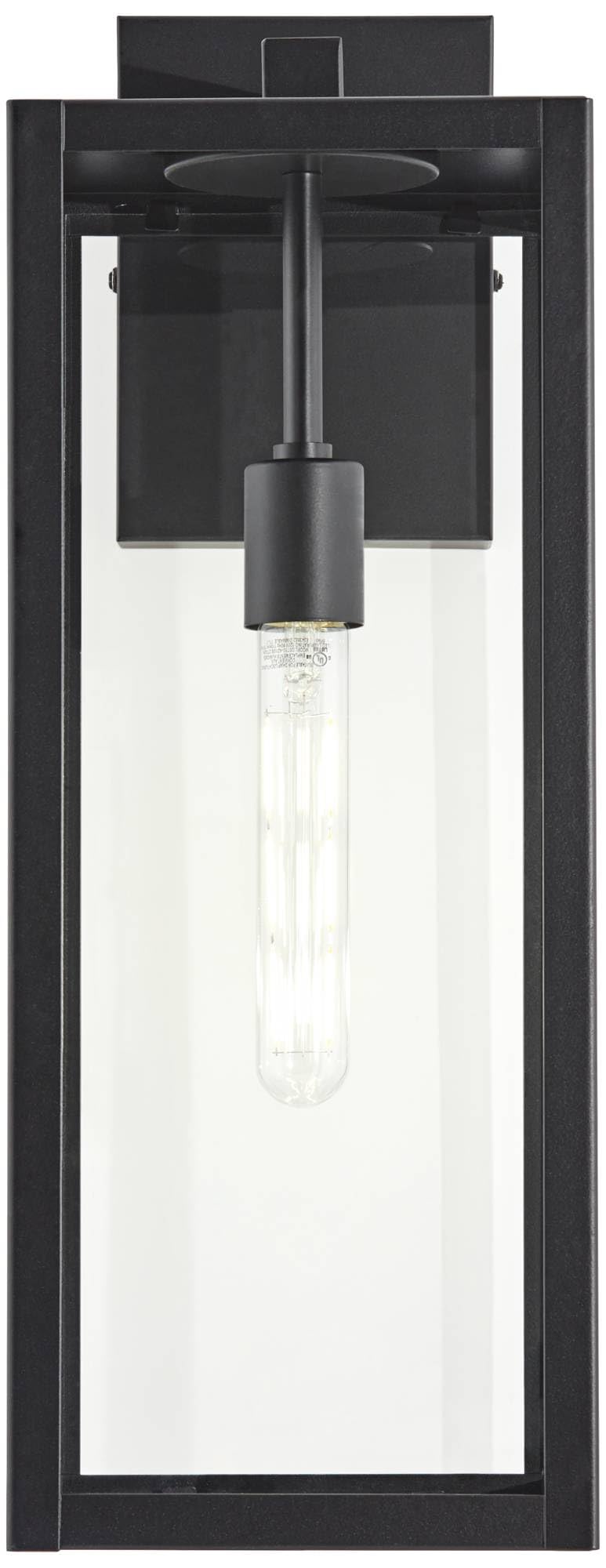 John Timberland Outdoor Wall Light Fixtures Set of 2, Black Metal, 20in Clear Glass Panels, Rectangular Box Frame