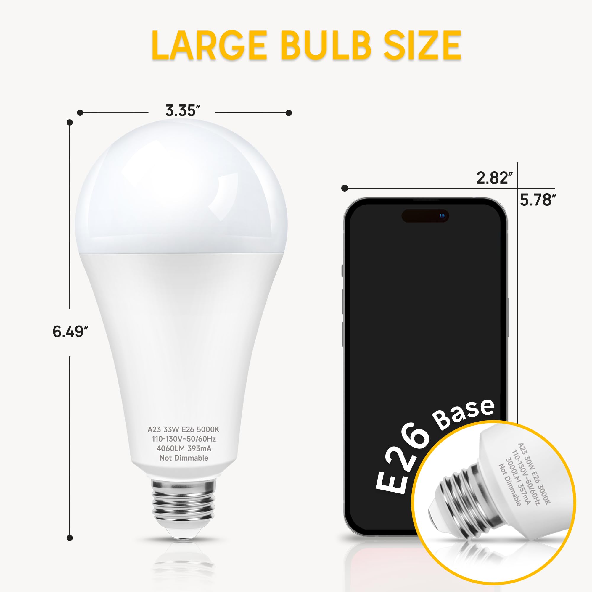 Prosperbiz 300W Equivalent LED Light Bulb, 4060 Lumen, 5000K Cool White, A23, 2-Pack