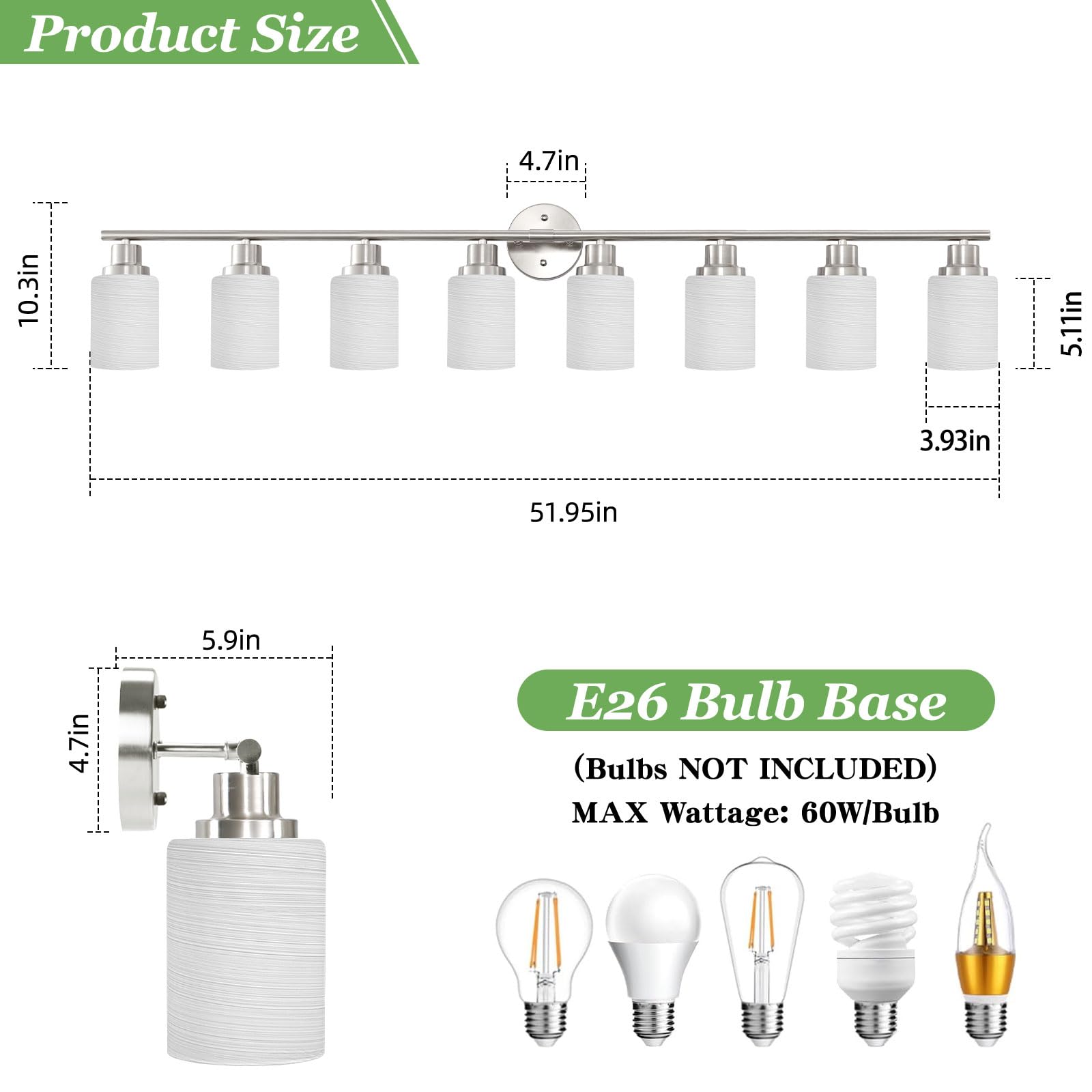Guliaofo 8-Light Bathroom Vanity Lights, Brushed Nickel Vanity Light Fixture, Modern Bathroom Light Over Mirror, Nickel Vanity L