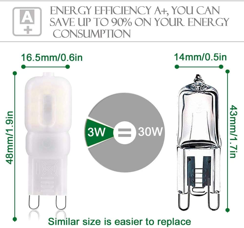 OTTOSEA G9 LED Bulb, 3W (30W Halogen Equivalent), 260LM, 6000K Daylight White, Dimmable, 10-Pack, Plastic Base