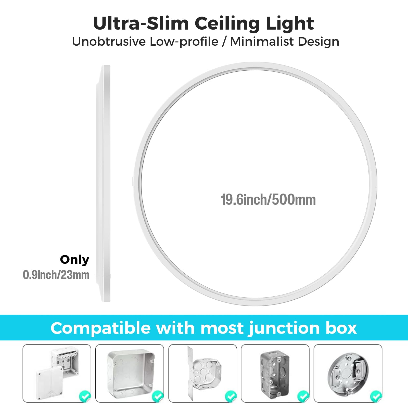 libtit LED Ceiling Light, 20 Inch, 4200LM, 35W, White, Model LBT-CL42A-1-WT, Flush Mount for Bedroom Kitchen Living Room Office
