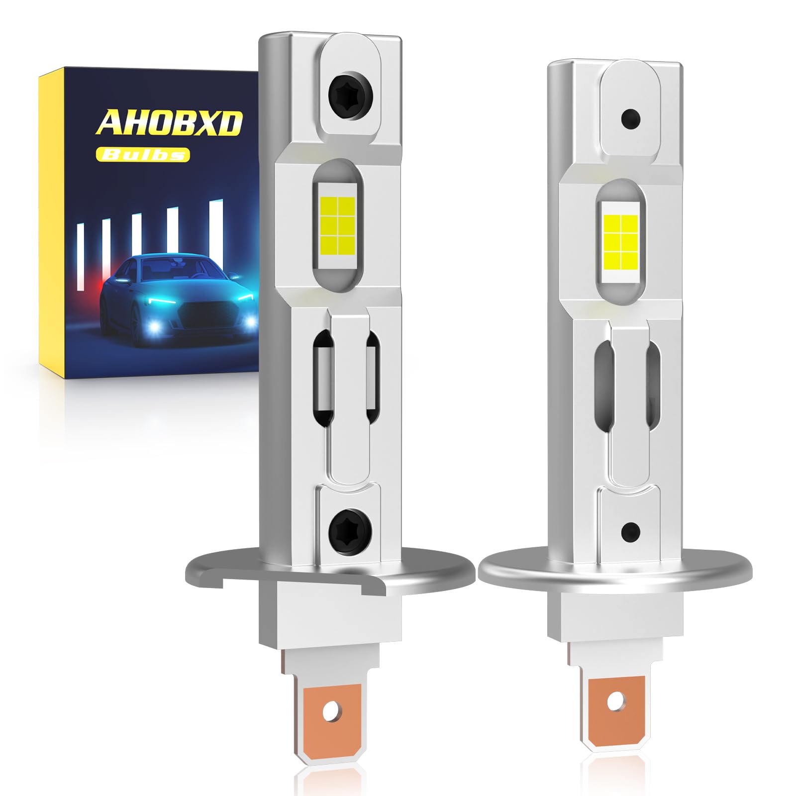 AHOBXD H1 Light Bulbs, 6500K White, 600% Brightness, 30000LM, 80000 Hours Lifespan, H1/H1LL, Pack