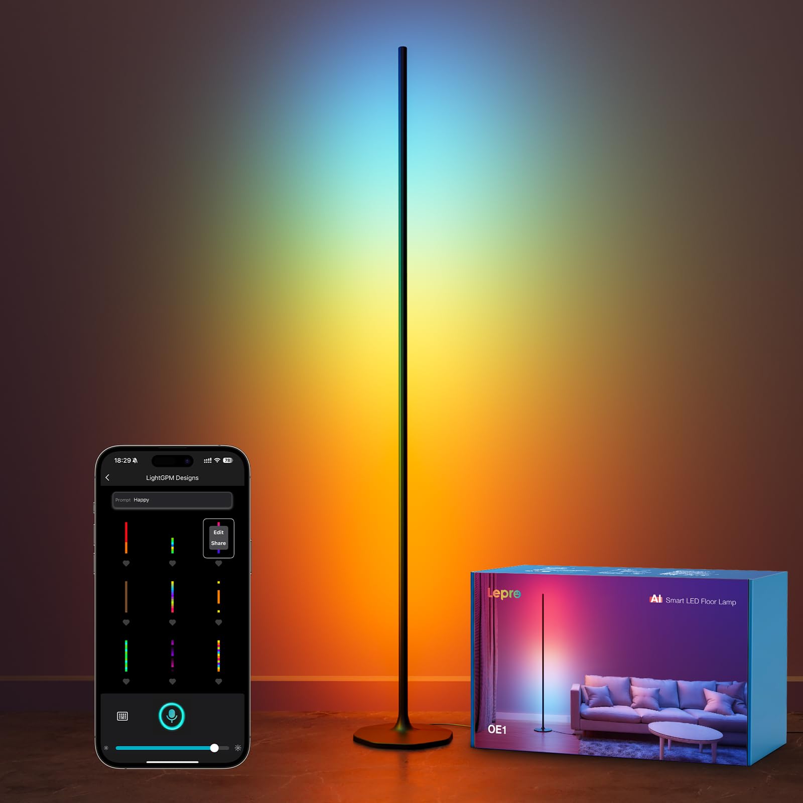 Lepro OE1 AI Corner Floor Lamp  Smart RGBICW LED Corner Lamp with Music Sync  Alexa Enabled  Personalized AI Lighting Designer  Modern Standing Lamp for Living Room/Bedroom 1000LM 2.4G WiFi  No Remote
