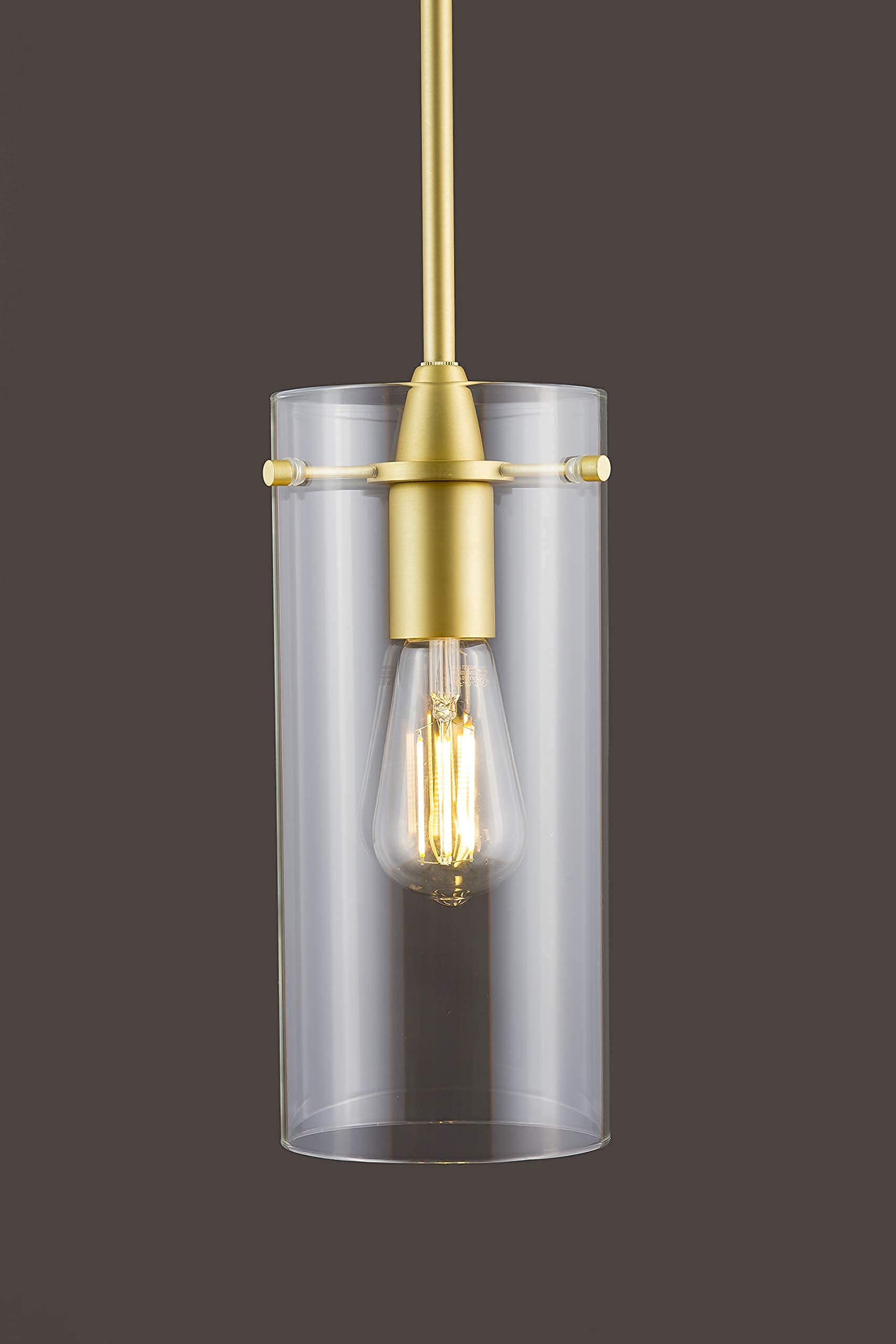 Linea di Liara Pendant Light Fixture, Modern Gold, Large Clear Glass Shade, Model LL-P315-SB, Industrial Farmhouse Design