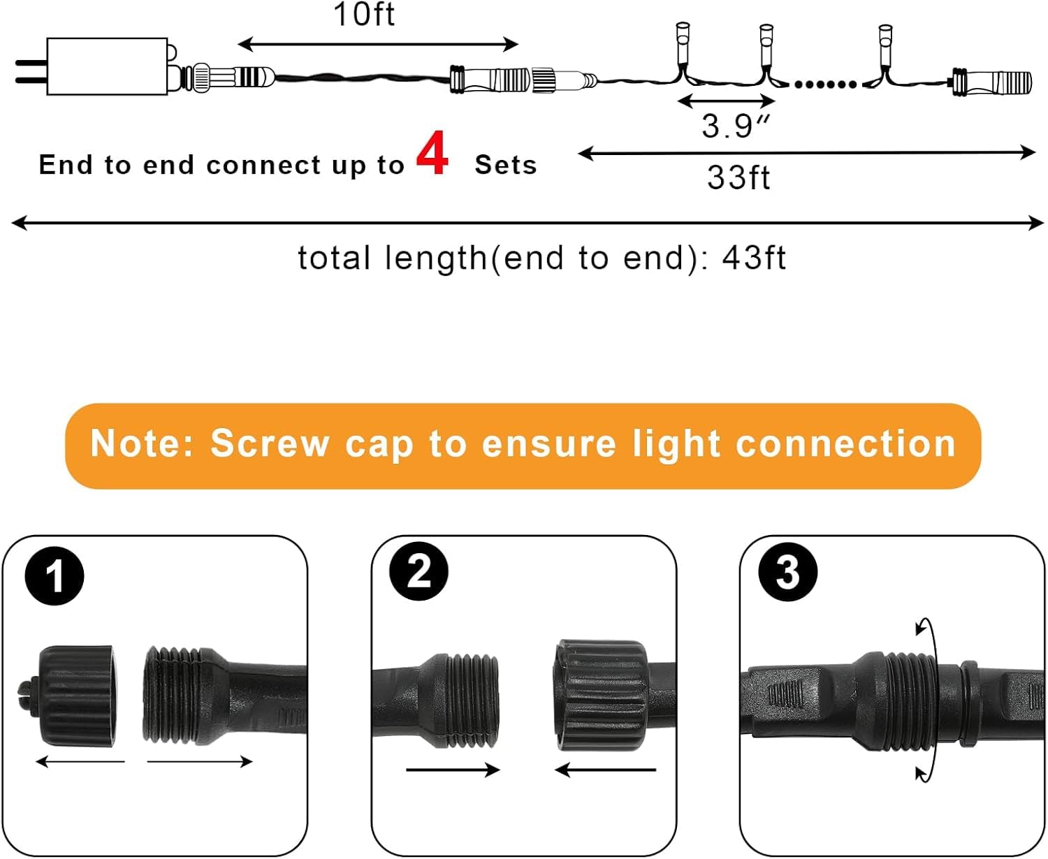 Fairyglim 100 Led Christmas String Lights, 33 Ft Connectable Waterproof String Lights Black Wire With Timer Memory Function & 8