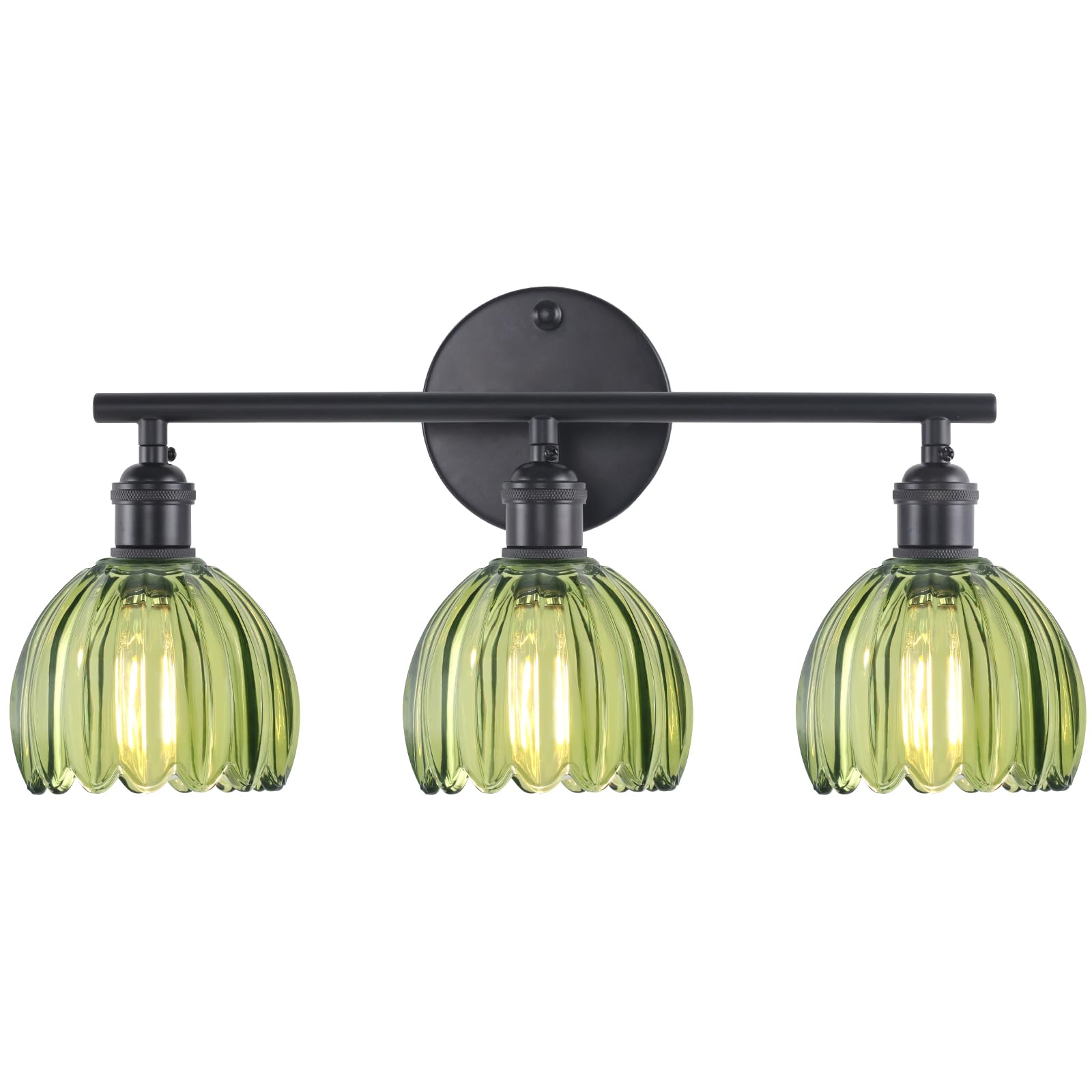 Shenmoyl Bathroom Light Fixtures  3-Light Black Vanity wall Light Over Mirror with Green Tulip Glass Shade for Bedroom Living Room (Bulb Not Included)
