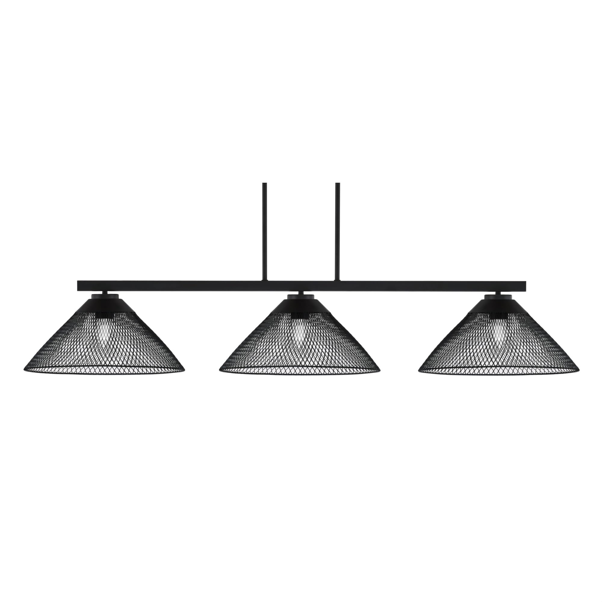 Toltec Lighting Atlas 3 Light Bar - Matte Black Finish, 14in Cone Mesh Metal Shades