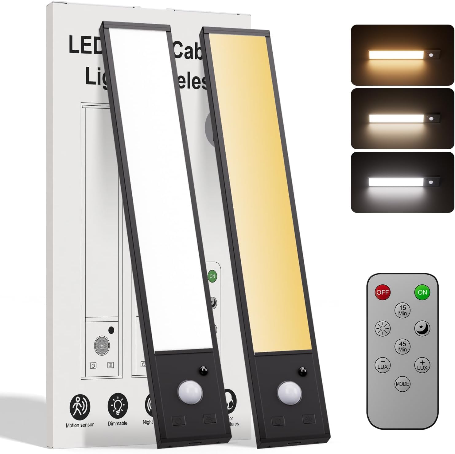 Tnight 8Inch Under Cabinet Lighting Wireless 56 Led -3 Color& 7 Levels Cabinet Lights 3000Mah Dimmable Magnetic Cabinet Lights  Motion Activated Under Cabinet Light For Kitchen?Remote?Magnetic ?2Pack