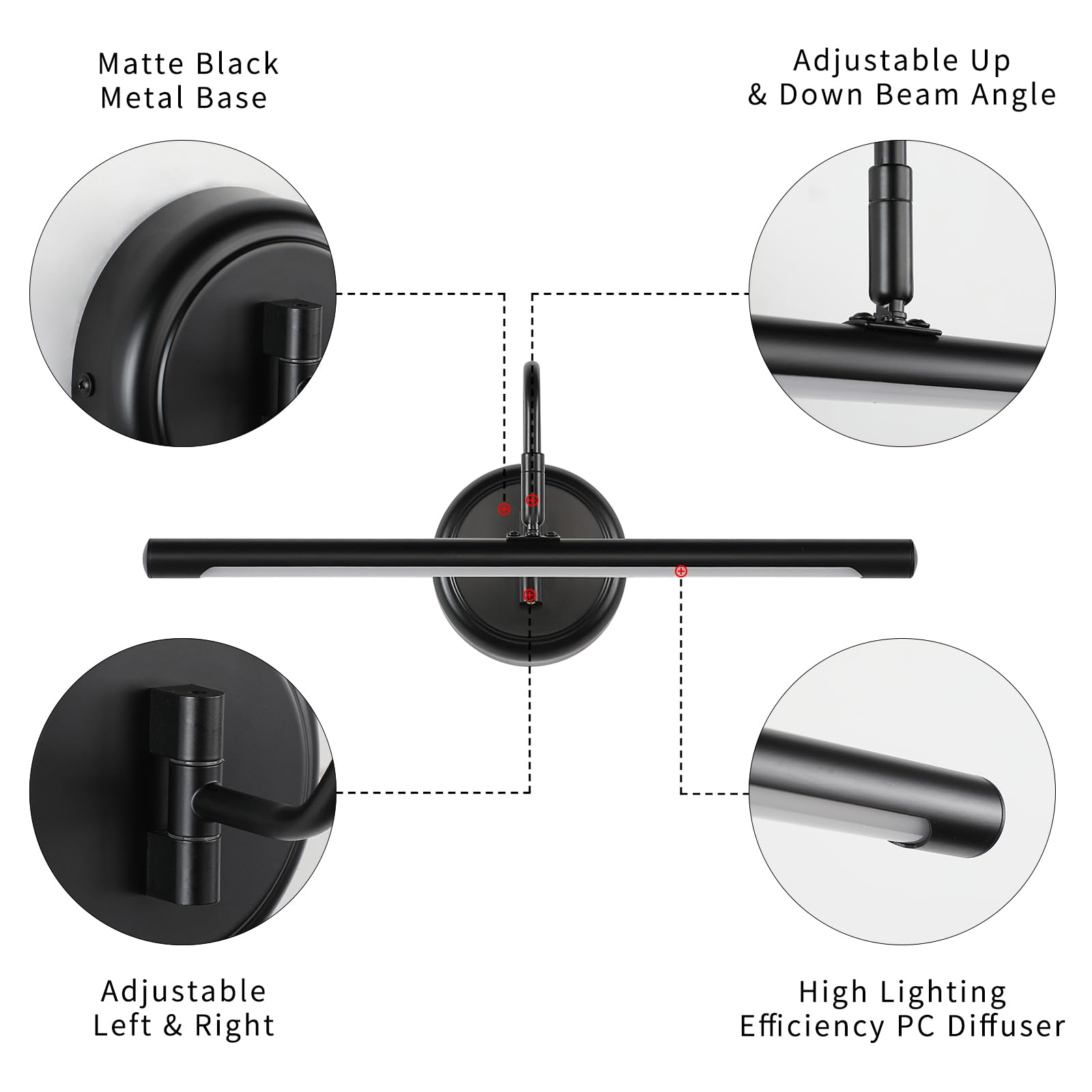 Joosenlux 16.5&quot; Hardwired Dimmable Black Picture Light For Paintings, Adjustable Direction 3000K