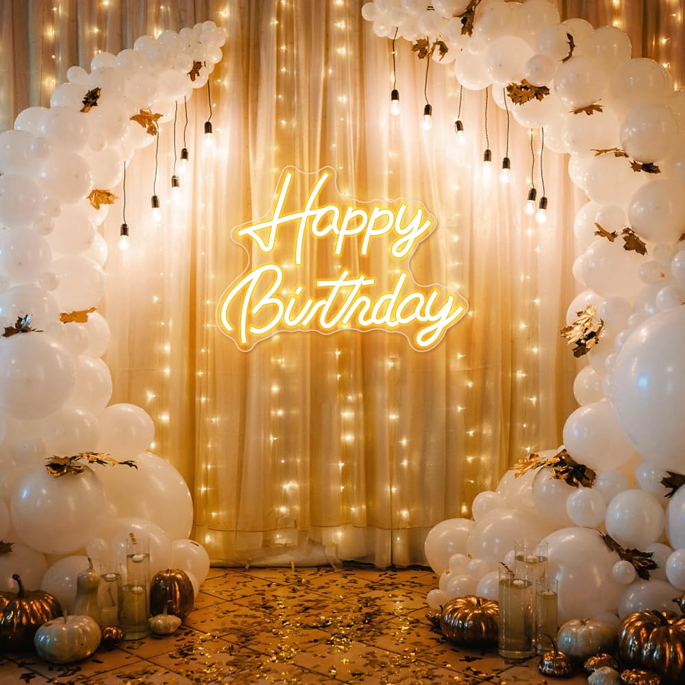 Arrinew Happy Birthday Neon Sign, USB Powered Warm White, 16.5inx 12.5in, Model NHD08