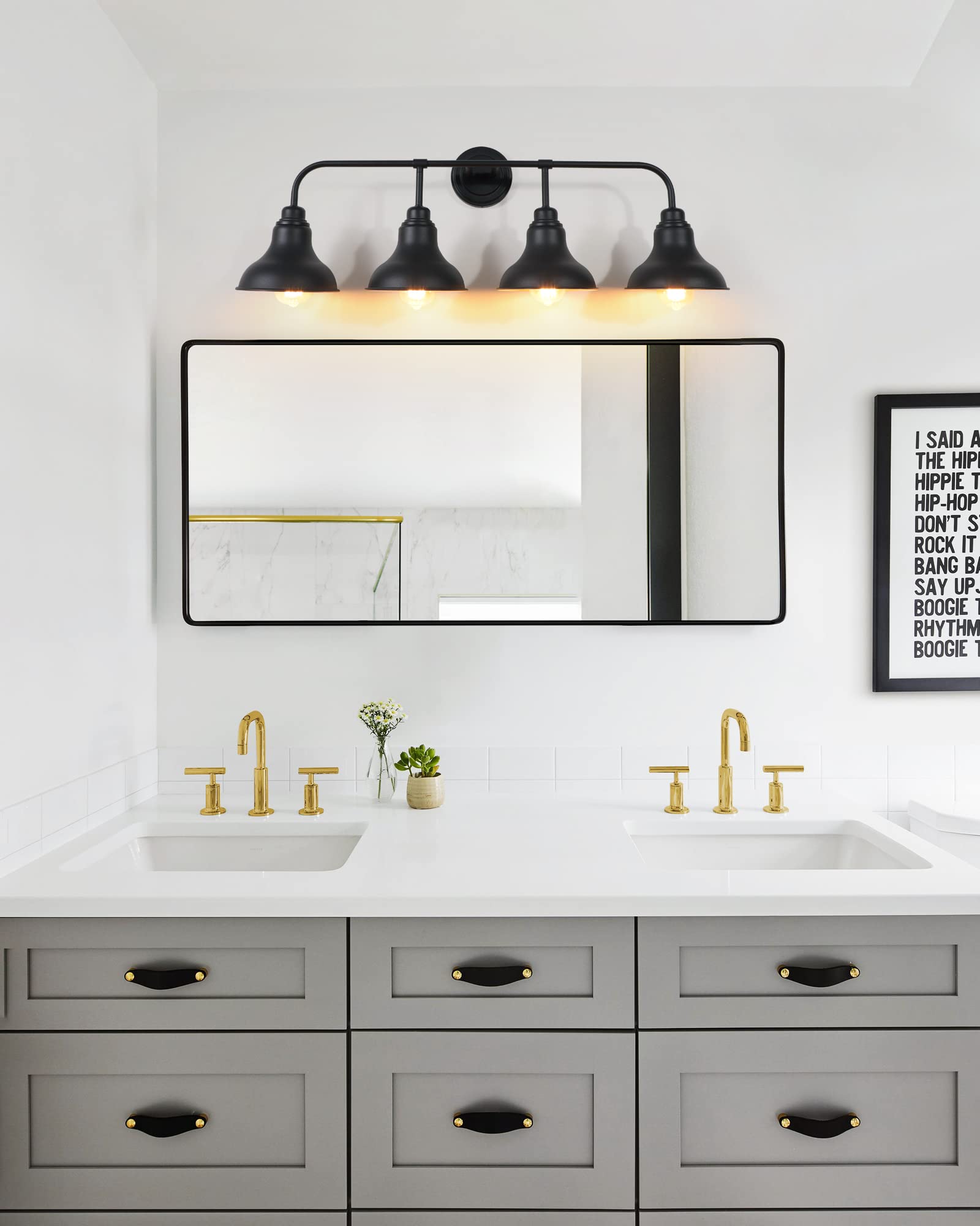 pasentel 4-Light Bathroom Vanity Light, Black Iron Rustic Wall Sconce, Model BD017-4-BK