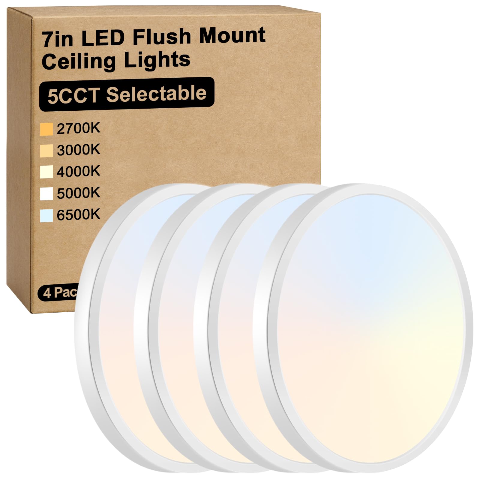 Brightever 7 Inch Flush Mount Ceiling Light, 12W 1200LM LED Ceiling Light Fixtures, 2700K/3000K/4000K/5000K/6500K Color Selectab