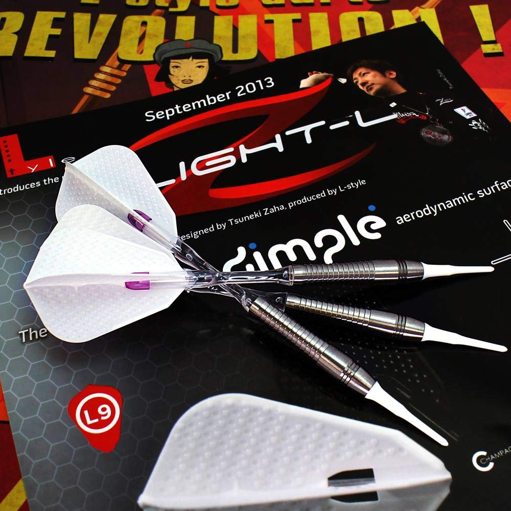 LSTYLE Dart Flights - L9d PRO Fantail, Dimple Texture, Soft Tip & Steel Tip, White, 2-Pack