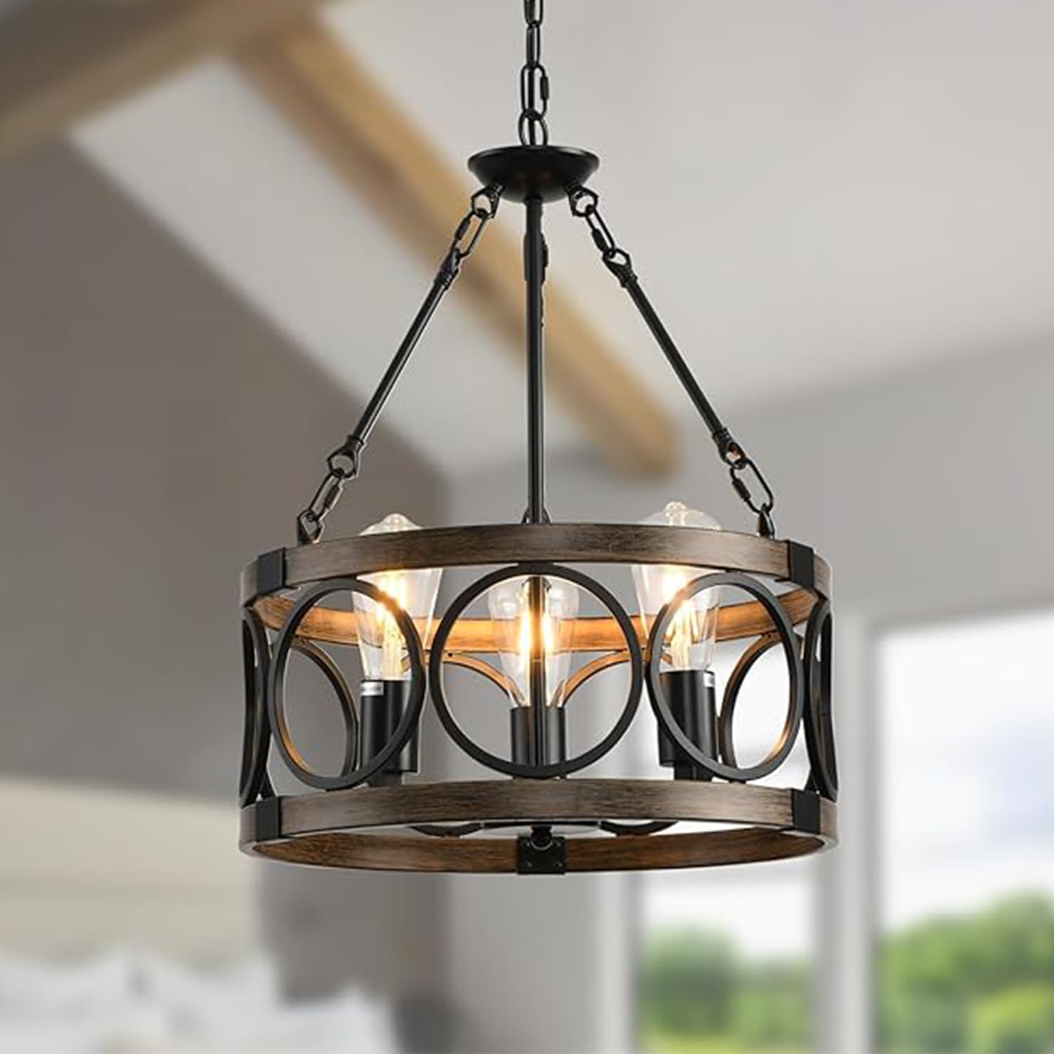 Shiandar 3-Light Black Flush Mount Ceiling Light For Kitchen Island,Black Light Fixture Flush Mount Industrial Close To Ceiling Lighting,Farmhouse Chandelier For Dining Room