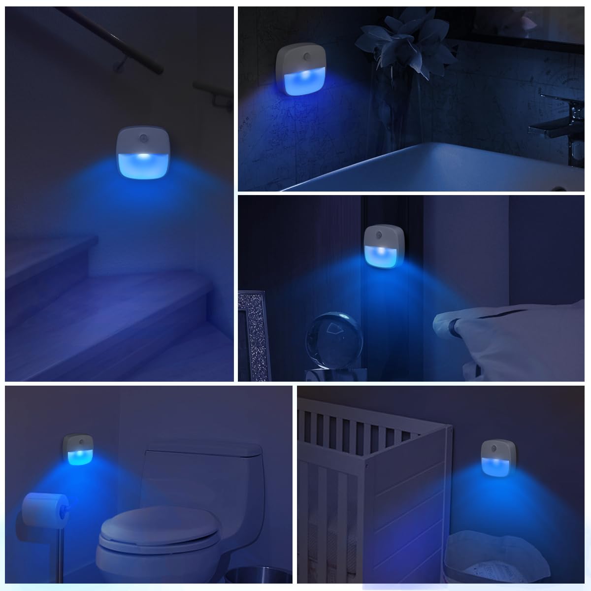 AMIR Motion Sensor Light - Cordless LED Night Light for Stairs, Hallway, Bathroom, Kitchen, Cabinet - Blue, Pack of 3