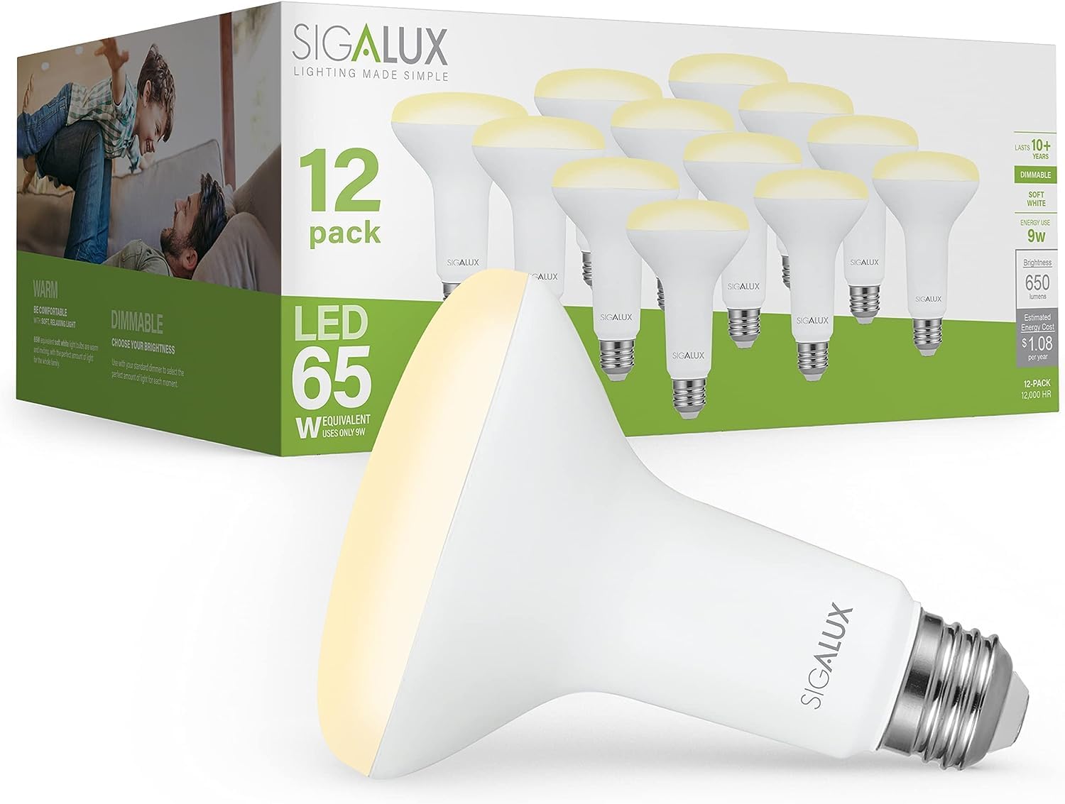 Sigalux LED Flood Lights Indoor, BR30 LED Bulb 65W Equivalent, Dimmable Recessed Light Bulbs 650LM 2700K Soft White Can Light Bulbs, E26 Base Bulged Light Bulbs UL Listed, Pack of 12