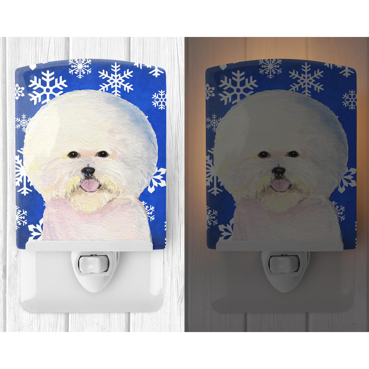 Carolines Treasures Ceramic Night Light Bichon Frise Winter Snowflakes 6x4x3in Multicolor Model SS4664CNL