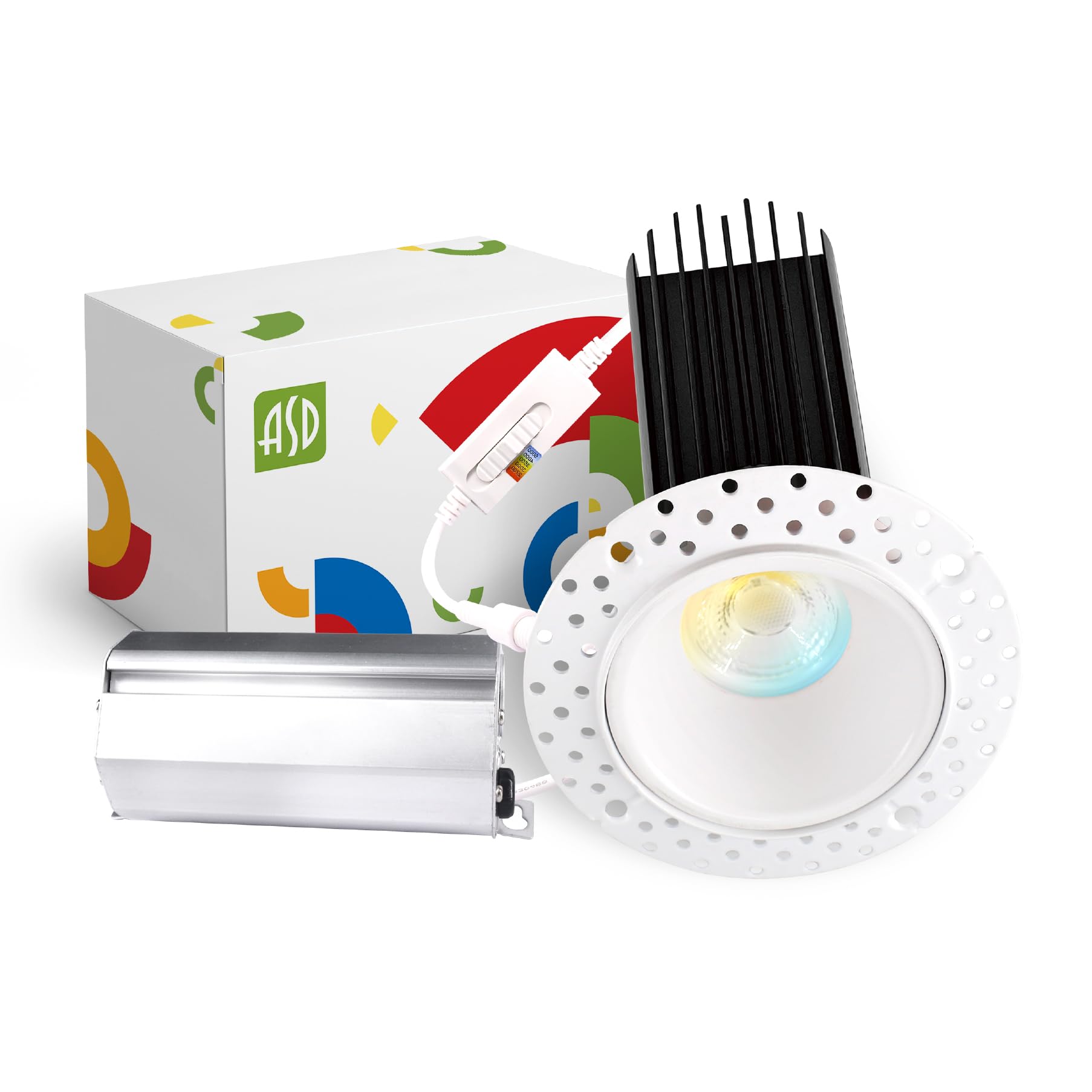 ASD LED Recessed Lighting Downlight 15W 120V 2in Round White, Dimmable, 5 CCT 2700K-5000K, Model A-CD