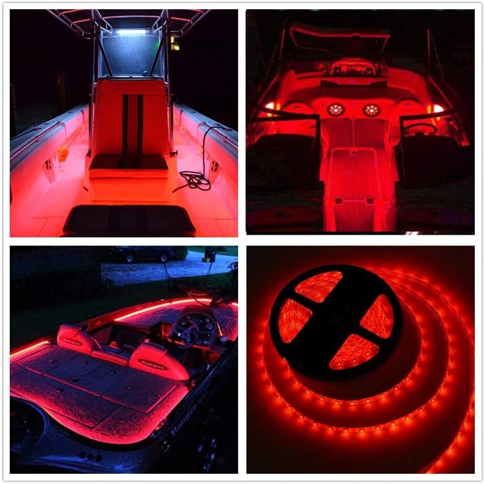 Vbakor 25Ft Led Boat Lights  Waterproof Marine Pontoon Led Strip Lights  Boat Deck Interior Light  Boats Accessories  Under  nel Lighting  Night Fishing Light For Pontoon Fishing Boats (Red)