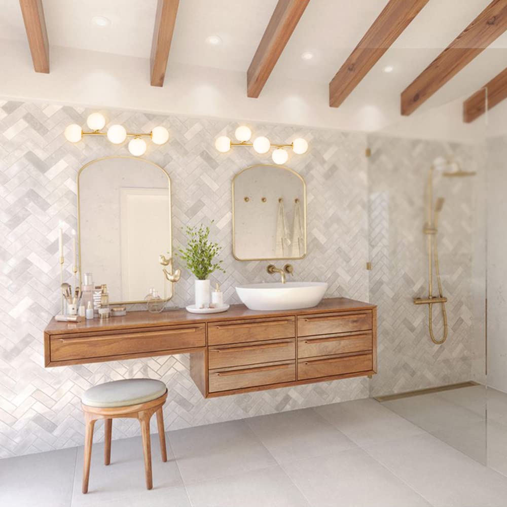 Bathroom Vanity Lights, 5-Light Bathroom Light Fixtures, Mid Century Modern Brass Bathroom Light Ceiling Light, Wall Sconces Sem