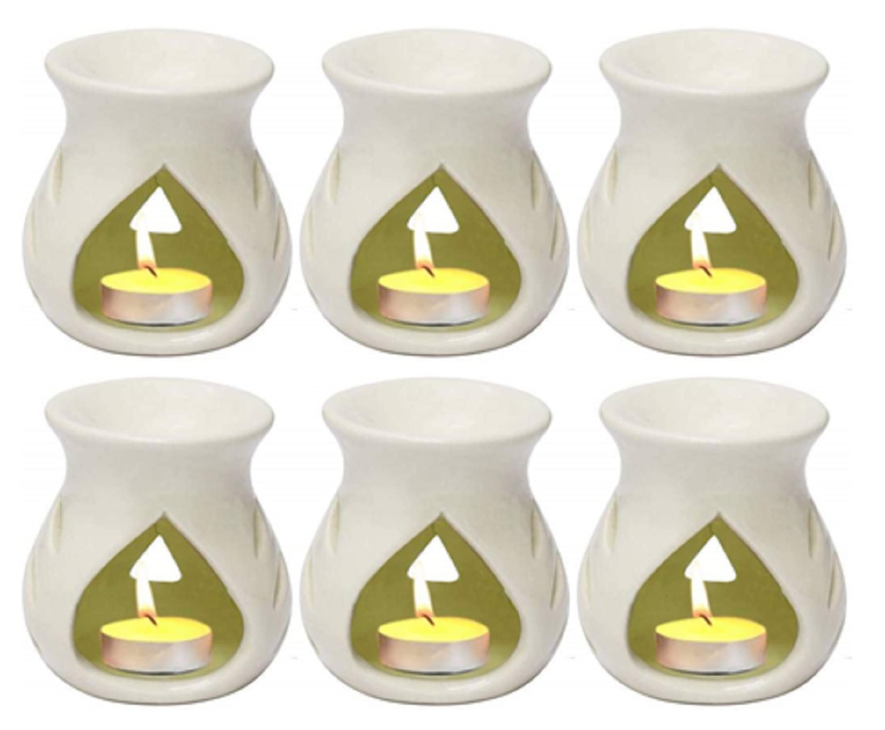 Mkd2 Rise Ceramic Clay Candle Operated Oil Burner Aroma Diffuser Lamp -Set of 6 (White) for Home Fragrance