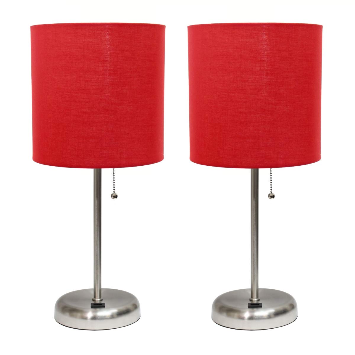 Limelights LC2002-RED-2PK Stick Lamp with USB Charging Port & Fabric Shade Set, Red - Pack of 2