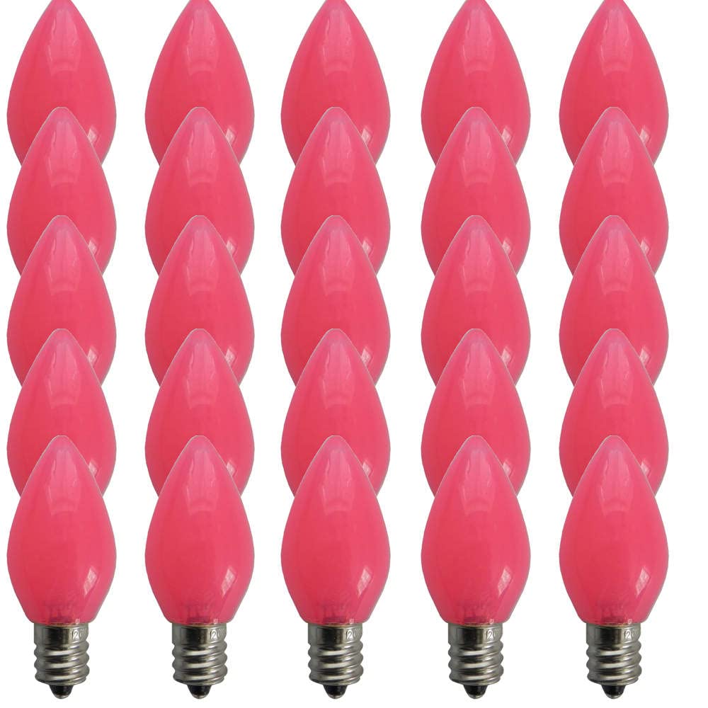 EZLS C7 Pink Opaque SMD LED Bulbs - Box of 25 Smooth Pink Retro C7 Replacement Bulbs