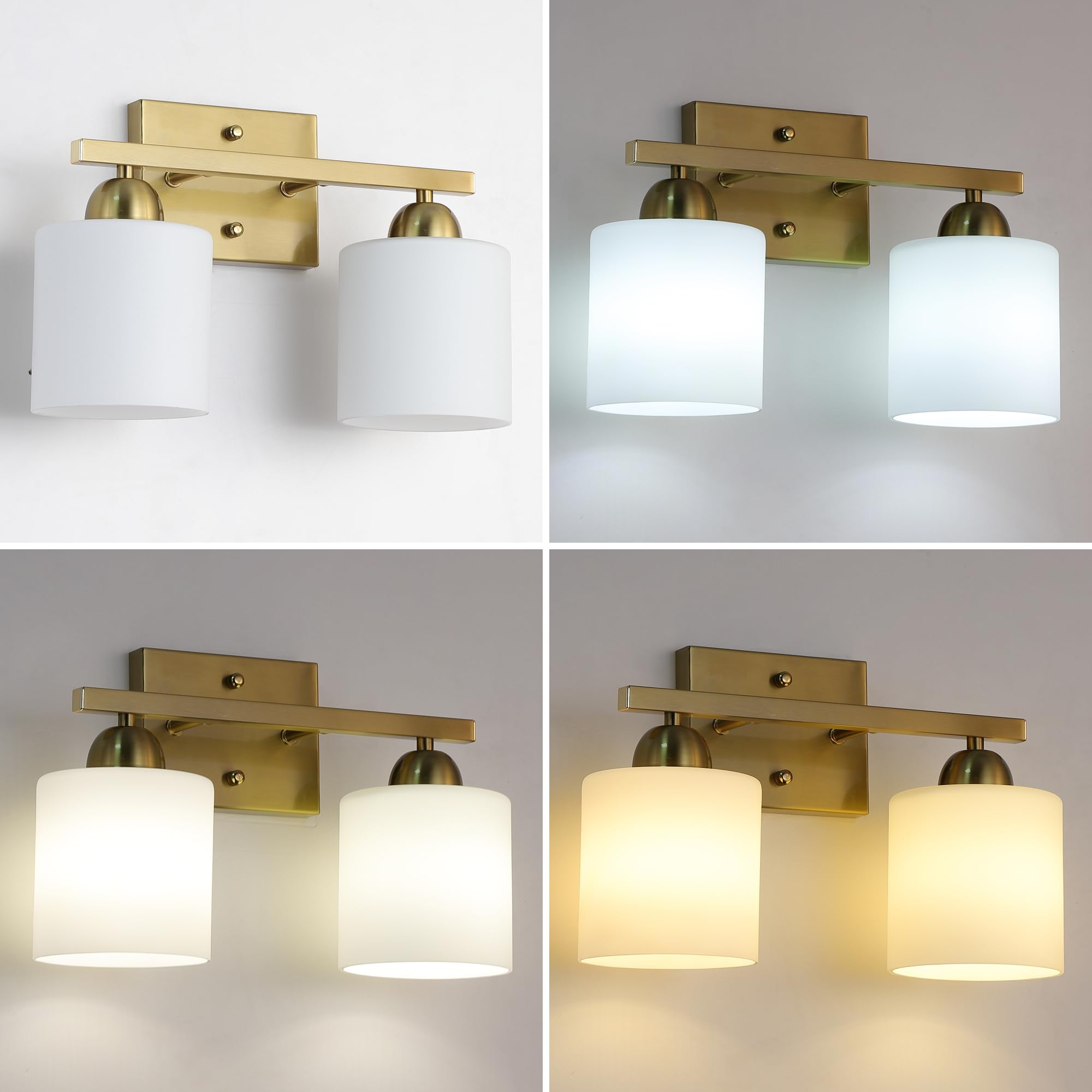 Mecgirn Stainless Steel 2 Light Bathroom Vanity Light in Brushed Gold with Frosted Glass - Modern Wall Mount Fixture, Model B0003-2-Gold
