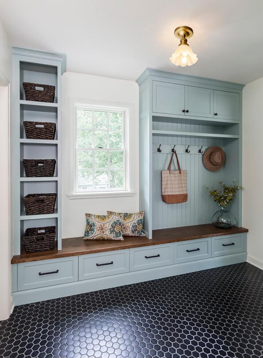 Permo Modern Semi Flush Mount Ceiling Light Hallway Ceiling Lights Fixtures With White Glass Shade, 1-Light (Antique)