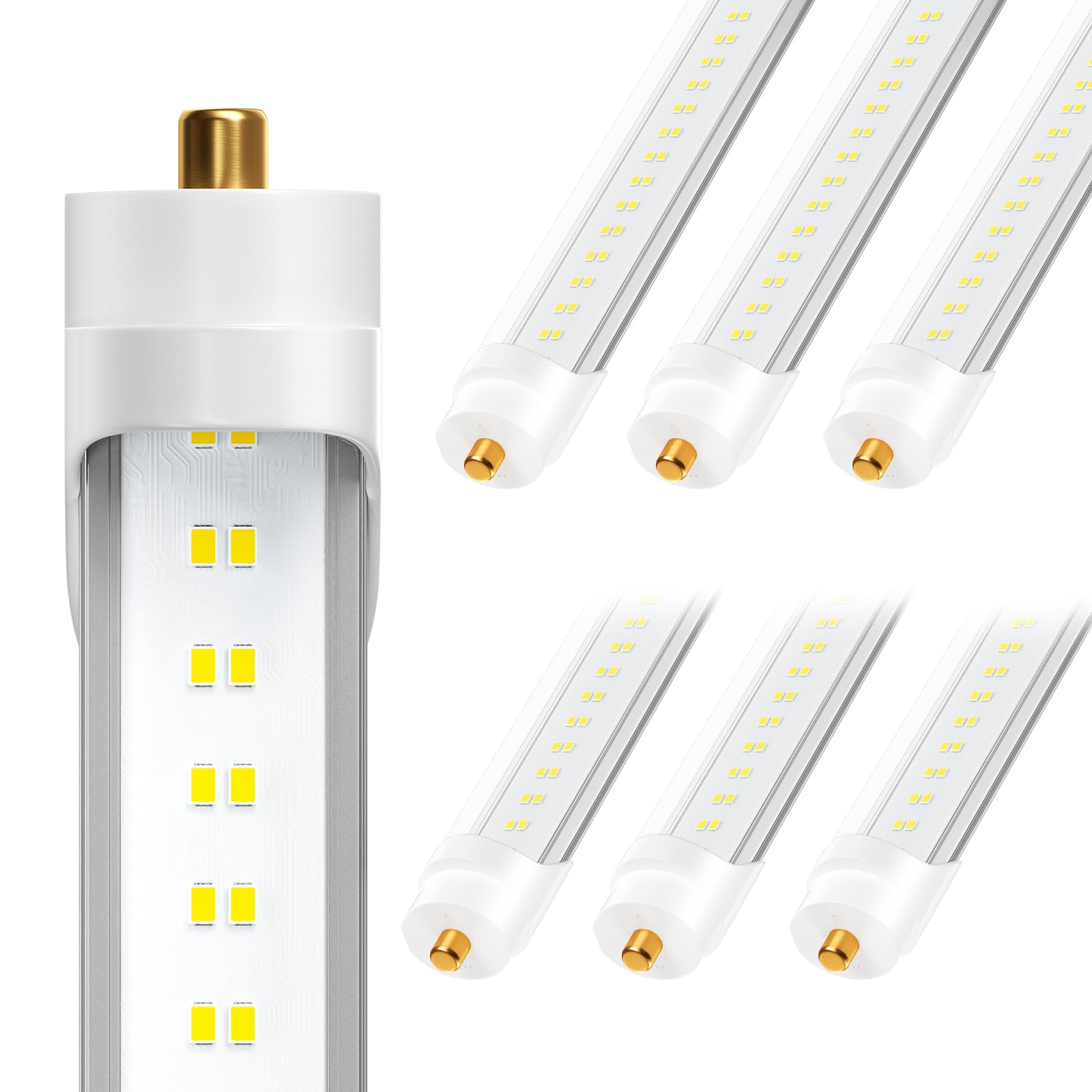 Elekico 8Ft Led Bulbs, Super Bright 72W 9000Lm 5000K, T8 T10 T12 Led Tube Lights, Fa8 Single Pin T8 Led Lights, Clear Cover, 8 F