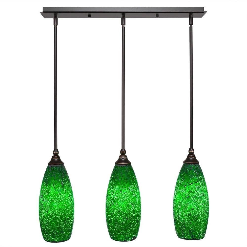 Toltec Lighting 25-Dg-5067 3 Light Multi-Light Mini Hang Straight Swivel Pendant With Green Fusion Glass, 5.5&quot;, Dark Granite